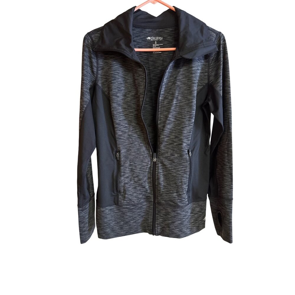 Ideology Womens Gray & Black Zip-Up Jacket M Polyester/Spandex Activewear With T